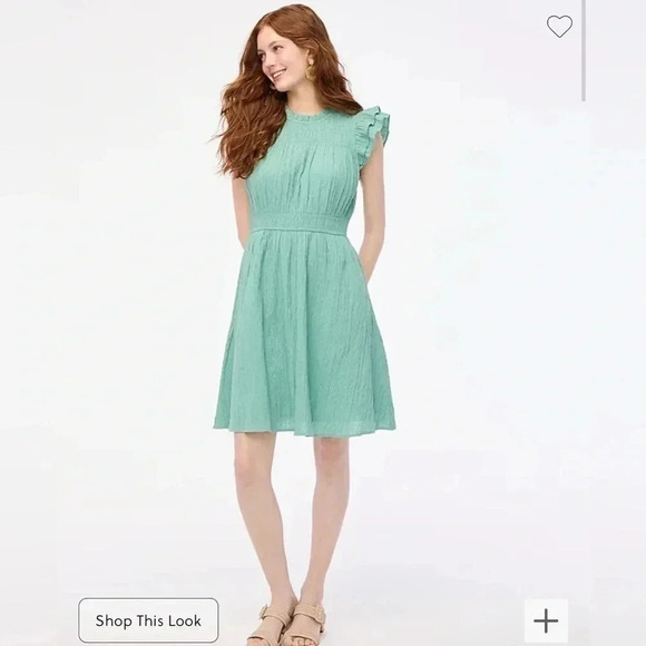 J Crew Dress Sea Foam Green Ruffle Sleeve Mini Stretch Dress NWT Pockets XXL - Picture 2 of 11